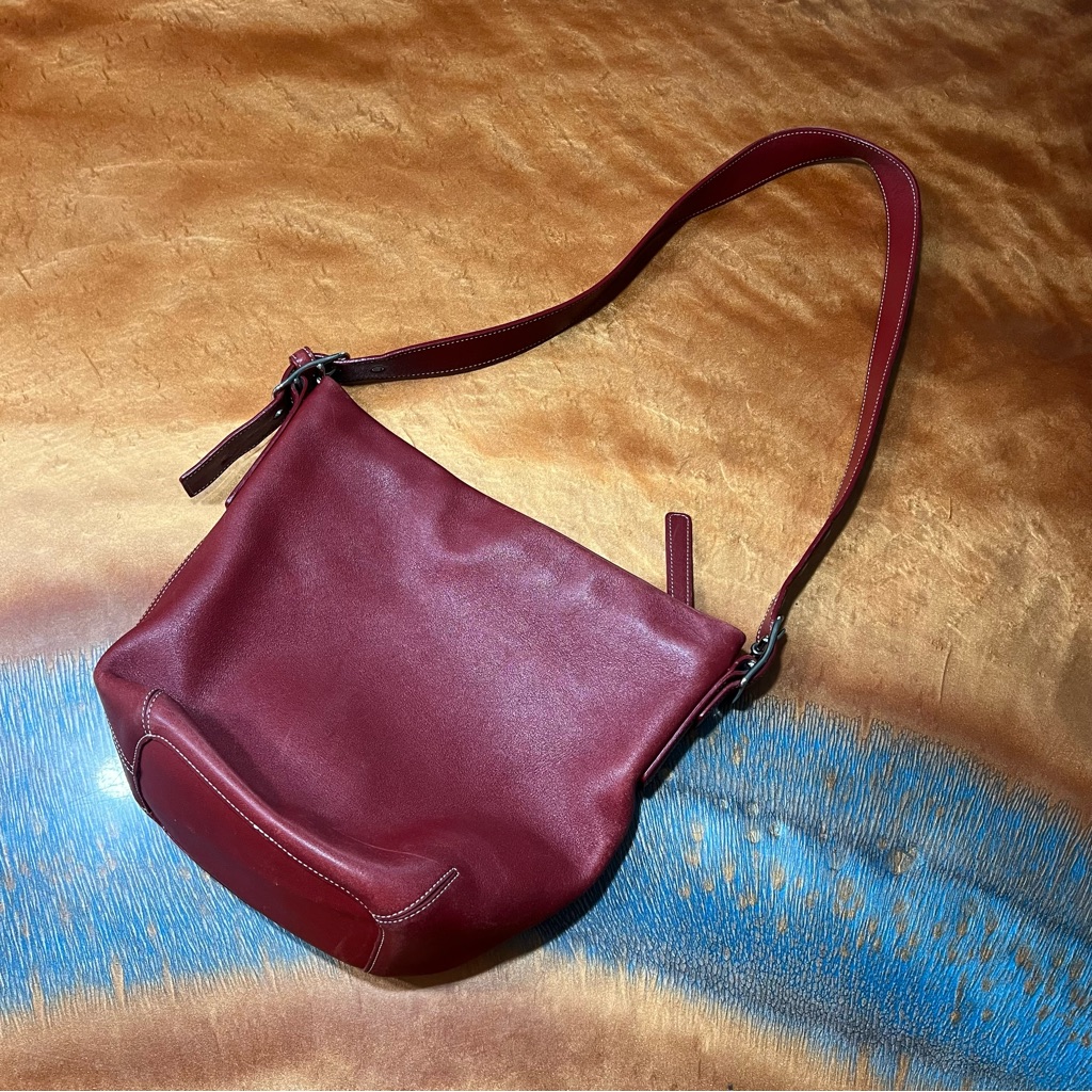 Vintage Coach Legacy Soho Red Leather Shoulder Bucket Bag 9186 Khaki Monogram